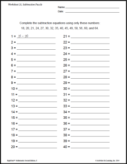 RS2 Level C, Lesson 53: Subtraction Puzzle - RightStart™ Mathematics by ...